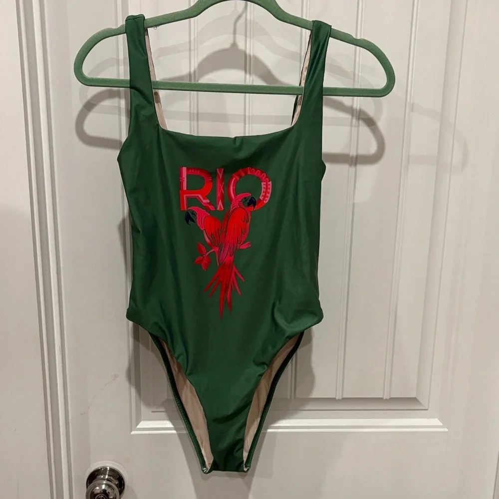 FARM Rio Green One Piece Swimsuit with Red Design - Picture 1 of 4